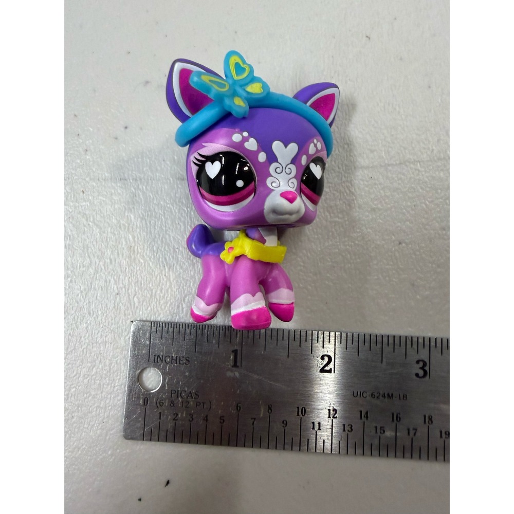 Littlest Pet Shop Purple Husky Dog Heart Eyes Butterfly Headband LPS Figure